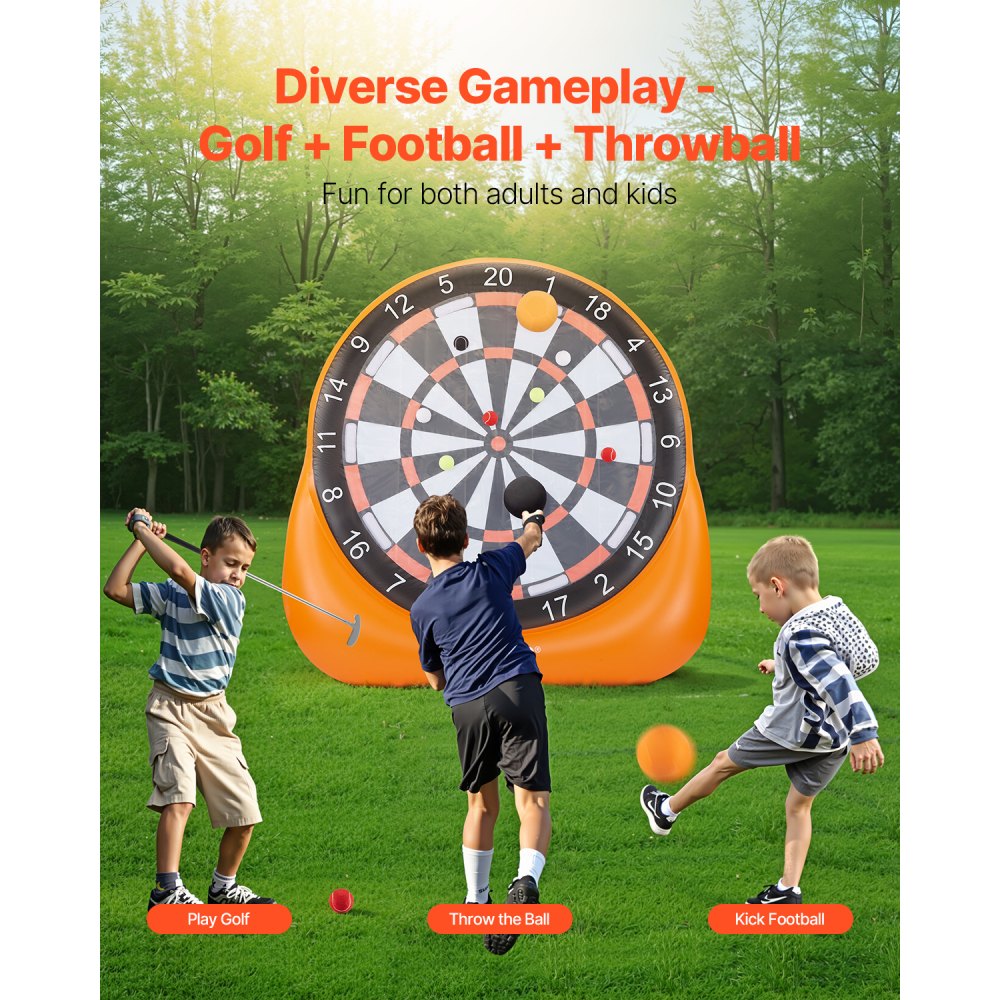 VEVOR Inflatable Soccer Dart Board, over 2 m High Giant Soccer Dart Board with 4 Kick Balls, 12 Tennis and Air Pump, 3-Min Setup, Ideal for Giant Yard Games, Giant Kick Darts Game, Backyard Golf Game