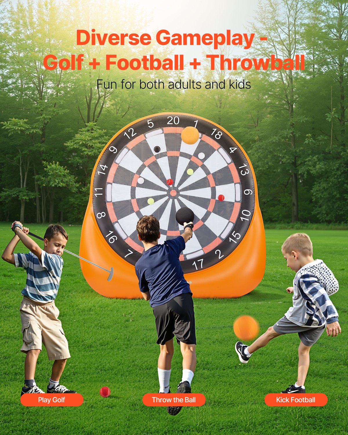 VEVOR Inflatable Soccer Dart Board, over 2 m High Giant Soccer Dart Board with 4 Kick Balls, 12 Tennis and Air Pump, 3-Min Setup, Ideal for Giant Yard Games, Giant Kick Darts Game, Backyard Golf Game