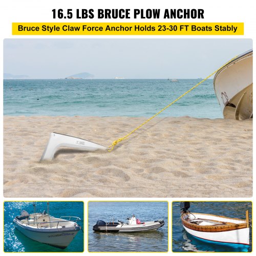 VEVOR Bruce Claw Anchor 16.5 lb Boat Anchor, Galvanized Steel Boat Anchor, 7.5 kg Marine Anchor with One Anchor Shackle, Heavy Duty Boat Anchor for 23-30 ft Boat Yacht Mooring on The Beach
