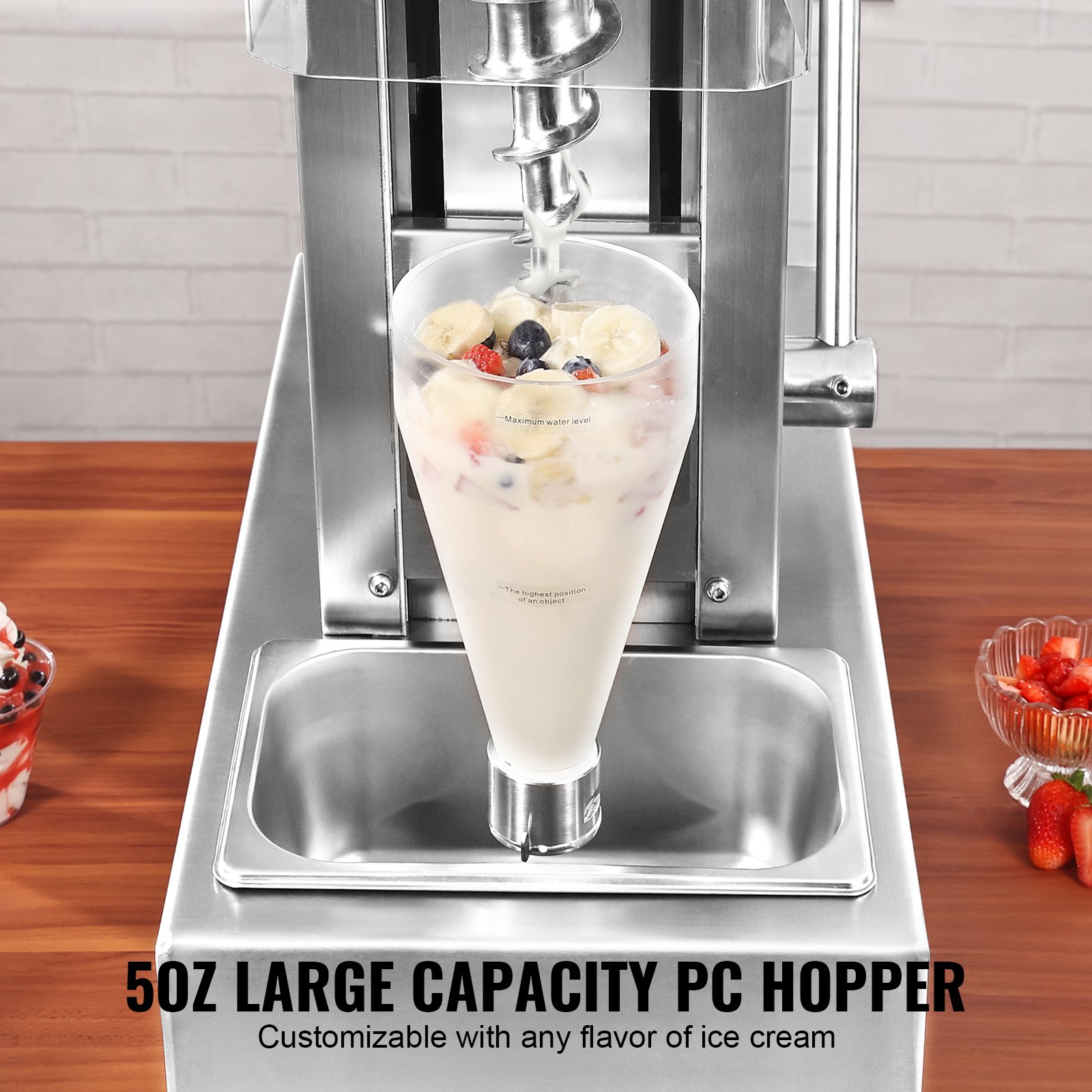 VEVOR Ice Cream Blender, 750W High-Speed Ice Cream Maker Mixer Stir Machine 1740RPM, 304 Stainless Steel Ice Cream Shaker, Long Handle + PC Protective Shield, Customizable with any Flavor of Ice Cream
