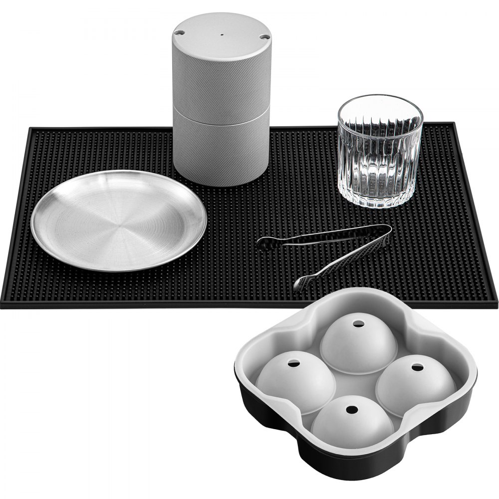 VEVOR Ice Ball Press Kit, Anodized 7075 Aluminum, with Silicone Moulds, Large Mat, Stainless Steel Tong & Two Glasses, Double Size Crystal Clear Rounds for Whiskeys, Cocktails on Parties & Holidays