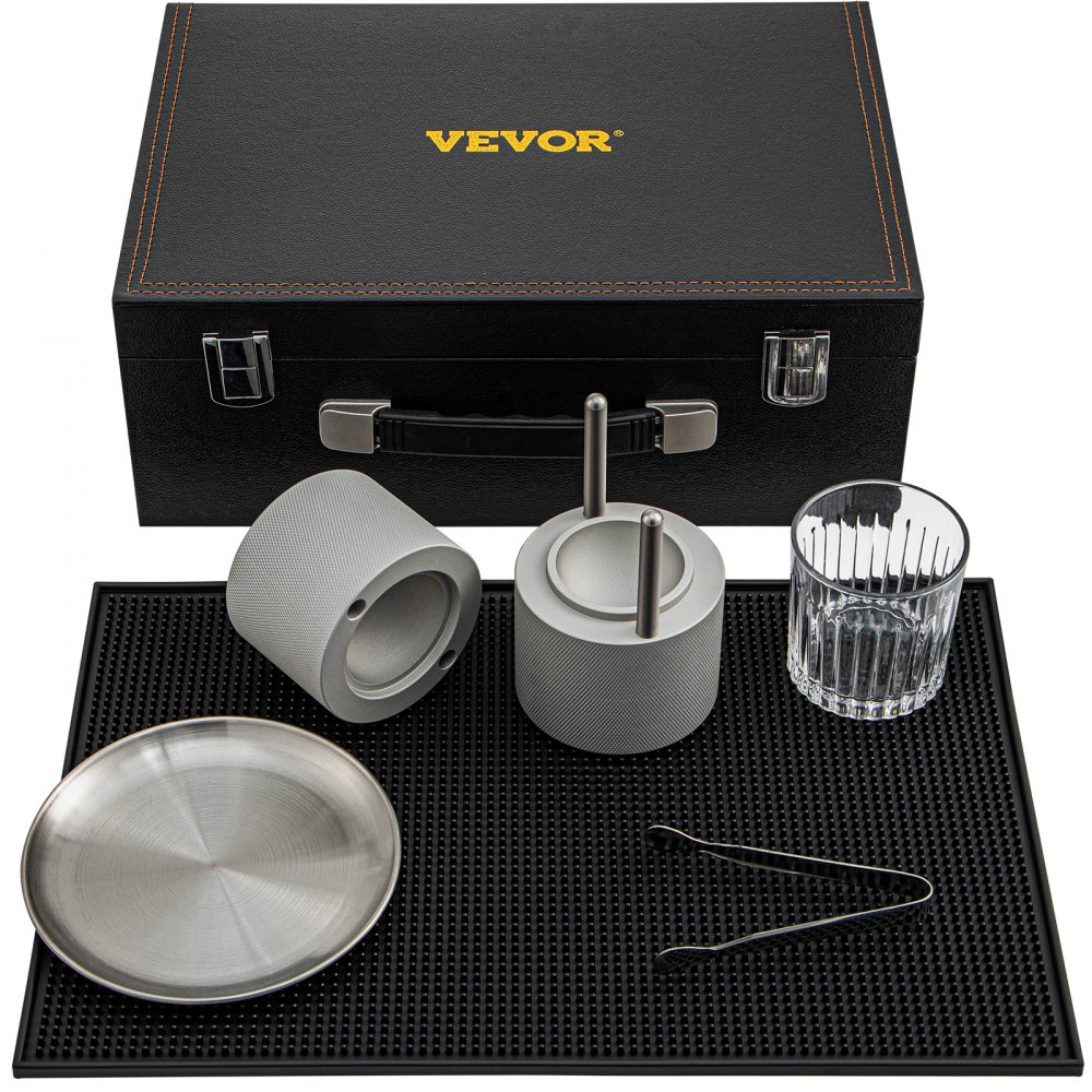 VEVOR Ice Ball Press Kit, Anodized 7075 Aluminum, with Silicone Moulds, Large Mat, Stainless Steel Tong & Two Glasses, Double Size Crystal Clear Rounds for Whiskeys, Cocktails on Parties & Holidays