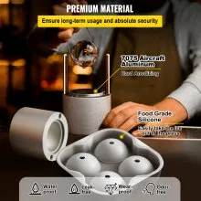 VEVOR Ice Ball Press Kit, Anodized 7075 Aluminum, w/ Silicone Moulds, Large Mat, Stainless Steel Tong & Two Glasses, Double Size Crystal Clear Rounds for Whiskeys, Cocktails on Parties & Holidays