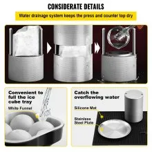 VEVOR Ice Ball Press Kit, Anodized 7075 Aluminum, w/ Silicone Moulds, Large Mat, Stainless Steel Tong & Two Glasses, Double Size Crystal Clear Rounds for Whiskeys, Cocktails on Parties & Holidays