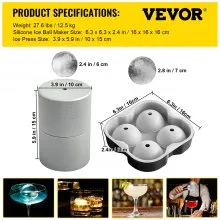 VEVOR Ice Ball Press Kit, Anodized 7075 Aluminum, w/ Silicone Moulds, Large Mat, Stainless Steel Tong & Two Glasses, Double Size Crystal Clear Rounds for Whiskeys, Cocktails on Parties & Holidays