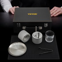 VEVOR Ice Ball Press Kit, Anodized 7075 Aluminum, w/ Silicone Moulds, Large Mat, Stainless Steel Tong & Two Glasses, Double Size Crystal Clear Rounds for Whiskeys, Cocktails on Parties & Holidays
