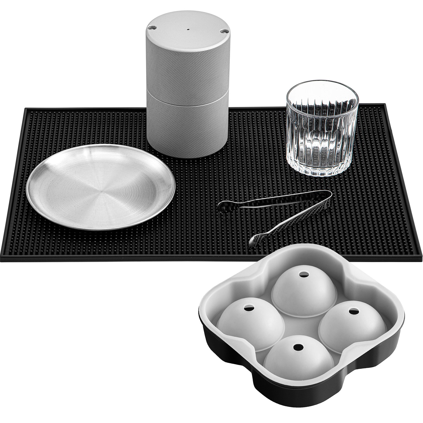 VEVOR Ice Ball Press Kit, Anodized 7075 Aluminum, with Silicone Moulds, Large Mat, Stainless Steel Tong & Two Glasses, Double Size Crystal Clear Rounds for Whiskeys, Cocktails on Parties & Holidays