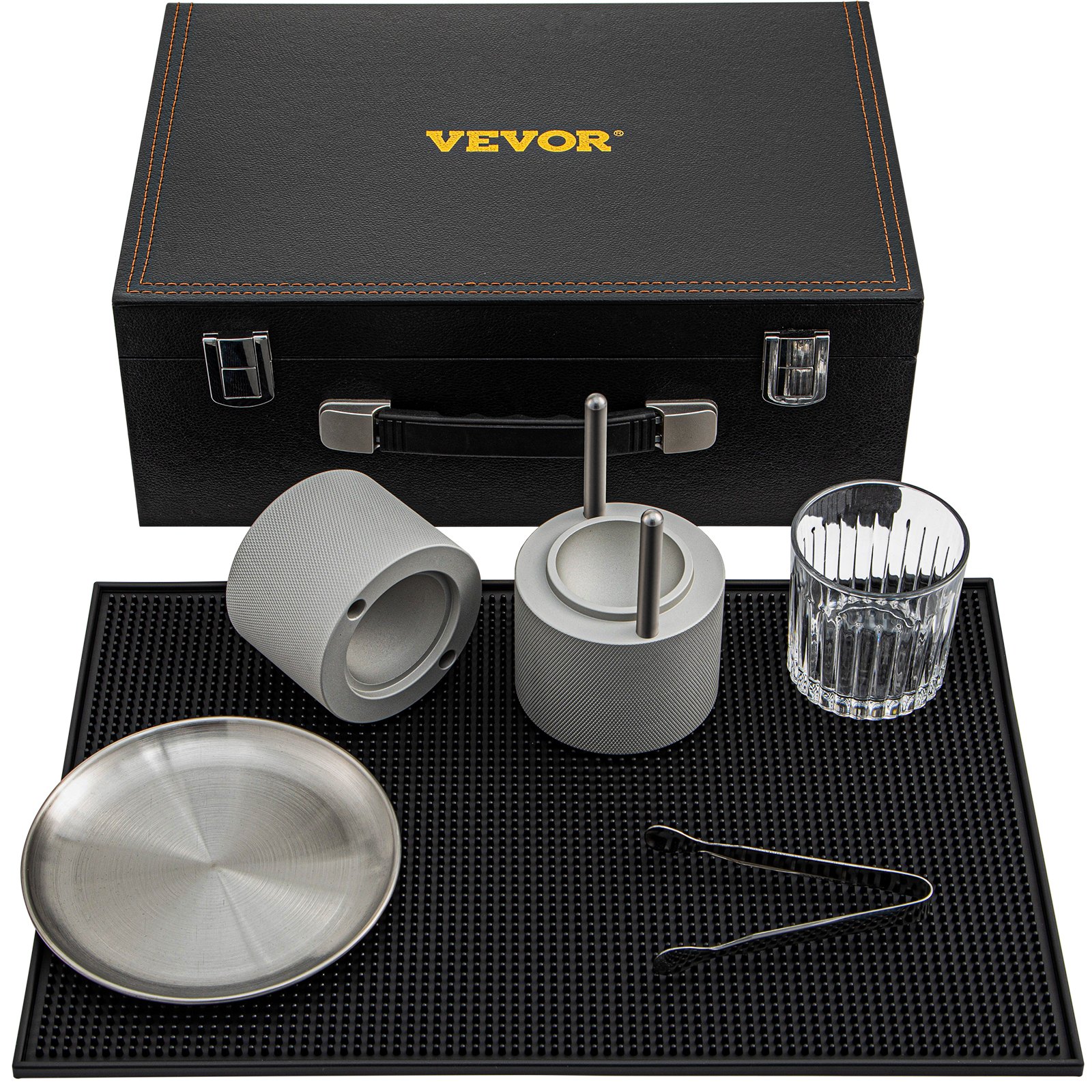 VEVOR Ice Ball Press Kit, Anodized 7075 Aluminum, with Silicone Moulds, Large Mat, Stainless Steel Tong & Two Glasses, Double Size Crystal Clear Rounds for Whiskeys, Cocktails on Parties & Holidays