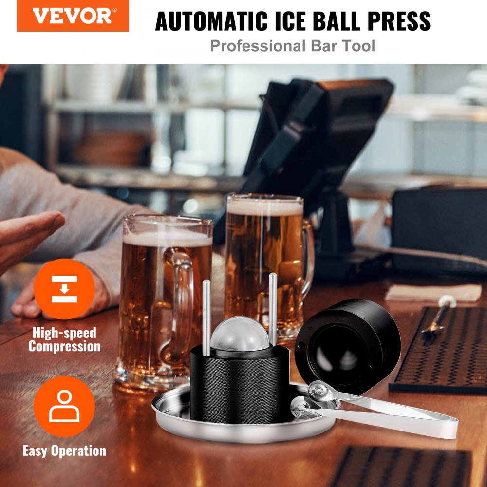 VEVOR Ice Ball Maker Crystal Clear Ice Ball Maker 2.36Inch Ice Sphere with Storage Bag and Ice Clamp Round Clear Ice Cube 4-Cavity Ice Press Maker