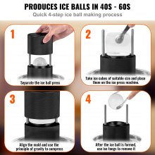 VEVOR Ice Ball Press, 2.4" Ice Ball Maker, Kit de presare a bilei de gheață din aliaj de aeronavă pentru sferă de gheață de 60 mm, presă de gheață cu clește și tavă de picurare, pentru whisky, cocktail, Bourbon, Scot de petrecere și vacanță, negru