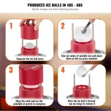VEVOR Ice Ball Press, 2.4" Ice Ball Maker, Aircraft Al Alloy Ice Ball Press Kit for 60mm Ice Sphere, Ice Press with Tong and Drip Tray, for Whiskey, Cocktail, Bourbon, Scot on Party & Holiday, Red