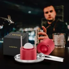VEVOR Ice Ball Press, 2.4" Ice Ball Maker, Aircraft Al Alloy Ice Ball Press Kit for 60mm Ice Sphere, Ice Press with Tong and Drip Tray, for Whiskey, Cocktail, Bourbon, Scot on Party & Holiday, Red