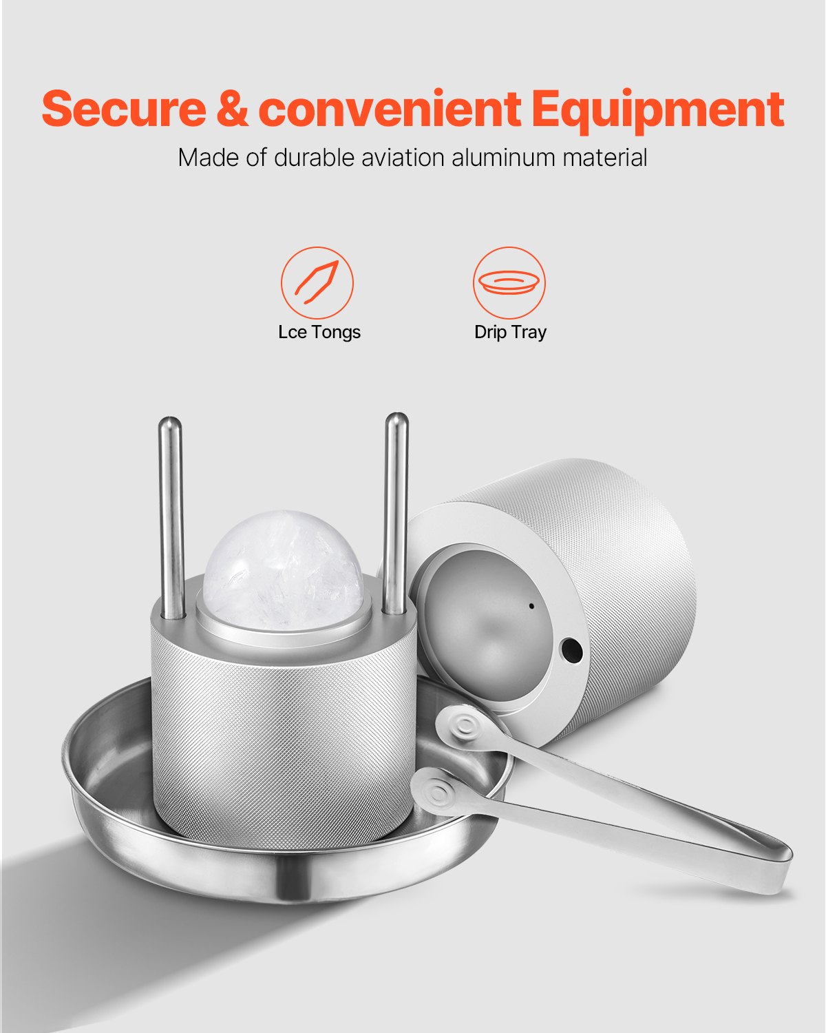 VEVOR Ice Ball Press, 2.1" Ice Ball Maker, Aviation Aluminum Ice Ball Press Kit for 53mm Ice Sphere, Ice Press with Tong and Drip Tray, for Whiskey, Cocktail, Bourbon, Scot on Party & Holiday
