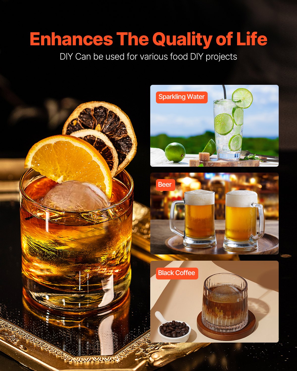 VEVOR Ice Ball Press, 2.1" Ice Ball Maker, Aviation Aluminum Ice Ball Press Kit for 53mm Ice Sphere, Ice Press with Tong and Drip Tray, for Whiskey, Cocktail, Bourbon, Scot on Party & Holiday