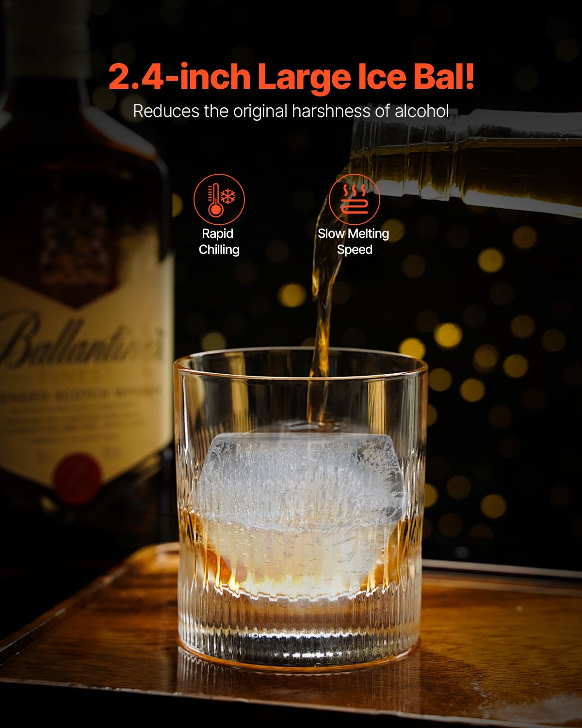 VEVOR Ice Diamond Press, 2.4" Ice Ball Maker, Aviation Aluminum Diamond Ice Ball Press Kit for Ice Diamond, Ice Press with Tong and Drip Tray, for Whiskey, Cocktail, Bourbon, Scot on Party & Holiday