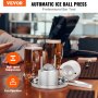 VEVOR Ice Ball Press Kit, Aircraft Al Alloy Ice Press with Ice Block Mold, Large Mat, Tong, Drip Tray, One Glass, Round Ice Ball Maker 2.4"/60 mm Ice Sphere, for Whiskey, Cocktail on Party & Holiday