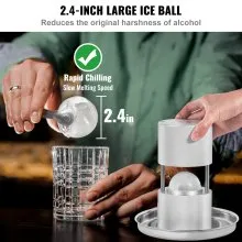 VEVOR Ice Ball Press, 2.4" Ice Ball Maker, Aircraft Al Alloy Ice Ball Press Kit for 60mm Ice Sphere, Ice Press with Tong and Drip Tray, for Whiskey, Cocktail, Bourbon, Scot on Party & Holiday, Silver