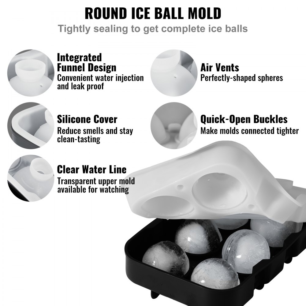VEVOR Ice Ball Maker Δίσκος παγοθήκης σιλικόνης με καπάκι 2 πακέτα κοκτέιλ ουίσκι