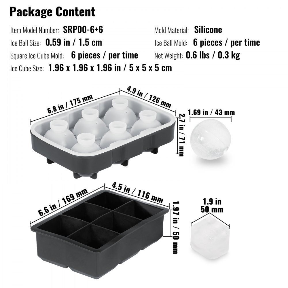 VEVOR Ice Ball Maker Δίσκος παγοθήκης σιλικόνης με καπάκι 2 πακέτα κοκτέιλ ουίσκι