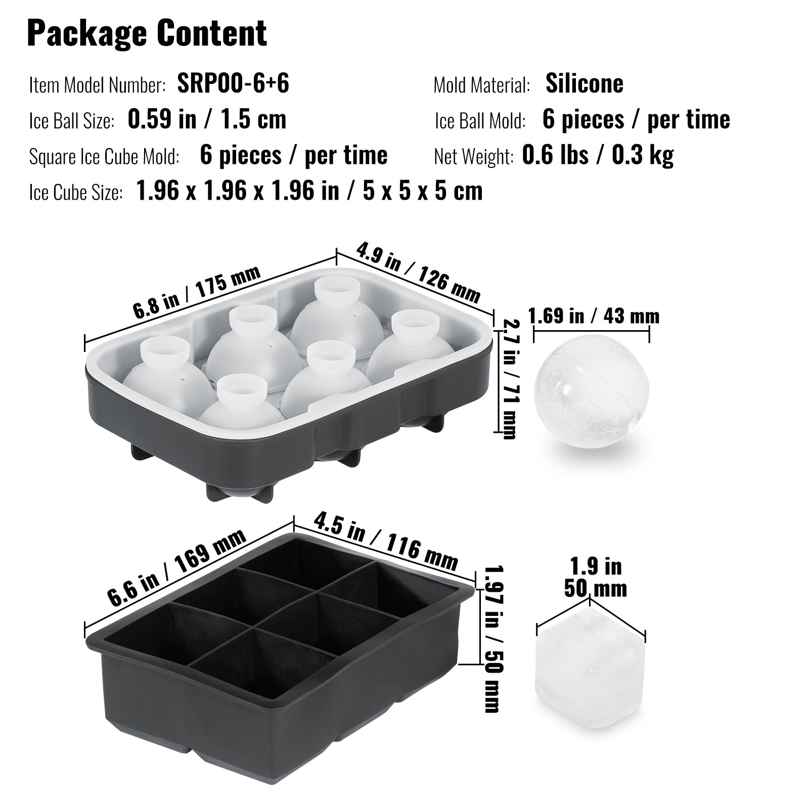 VEVOR Ice Ball Maker Δίσκος παγοθήκης σιλικόνης με καπάκι 2 πακέτα κοκτέιλ ουίσκι