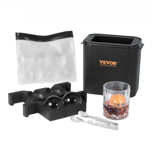 VEVOR Ice Ball Maker, Crystal Clear Ice Ball Maker 2.36inch Ice Sphere Maker with Storage Bag and Ice Clamp, Round Clear Ice Cube 2-Cavity Ice Press Maker for Whiskey Scotch Cocktail Brandy