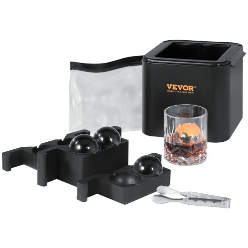 VEVOR Ice Ball Maker, Crystal Clear Ice Ball Maker 2.36inch Ice Sphere with Storage Bag and Ice Clamp, Round Clear Ice Cube 4-Cavity Ice Press Maker Whiskey Scotch Cocktail Brandy Bourbon