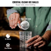 VEVOR Ice Ball Maker, Crystal Clear Ice Ball Maker Sferă de gheață de 2,36 inci cu sac de depozitare și clemă de gheață, cub de gheață rotund transparent Aparat de presare pentru gheață cu 4 cavități Whisky Scotch Cocktail Brandy Bourbon