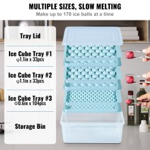 VEVOR Ice Cube Tray, Round Ice Ball Maker for Freezer, 2x33pcs & 1x104pcs Ice Balls, Sphere Ice Cube Making 170pcs Small Ice Chilling Cocktail Whiskey Tea Coffee, 3Pack Ice trays & Ice Bin & Scoop