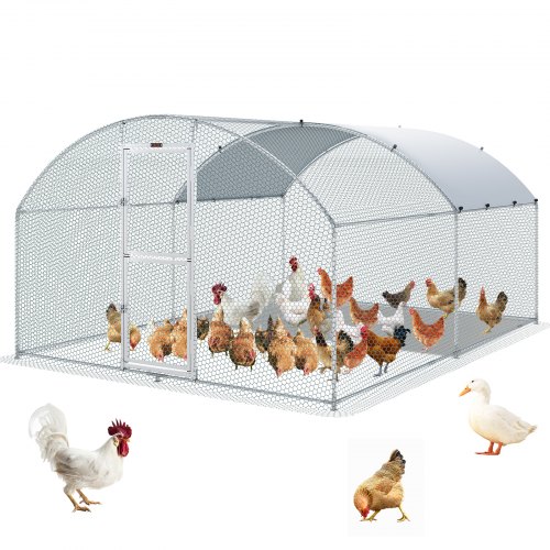 VEVOR Metal Chicken Coop, 13.1 x 9.8 x 6.6 ft Large Chicken Run, Dome Roof Outdoor Walk-in Poultry Pen Cage for Farm or Backyard, with Water-proof Cover and Protection Mesh, for Hen, Duck, Rabbit