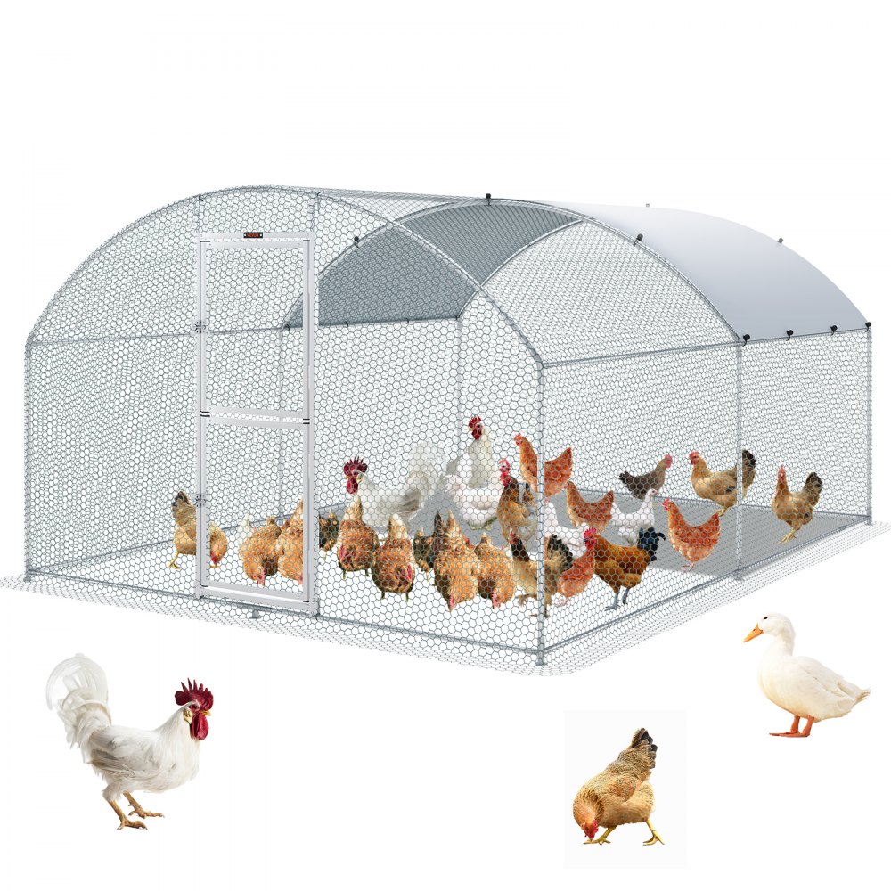 VEVOR Large Metal Chicken Coop with Run Walkin Chicken Coop for Yard with Waterproof Cover 13.1 x 9.8 x 6.6 ft - Dome Roof