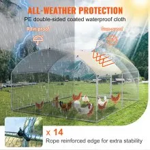 VEVOR Large Metal Chicken Coop with Run, Walkin Chicken Coop for Yard with Waterproof Cover, 13.1 x 9.8 x 6.6 ft, Dome Roof Large Poultry Cage for Hen House, Duck Coop and Rabbit Run, Silver