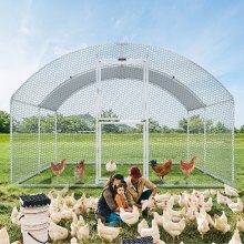 VEVOR Coș mare de găini din metal cu alergare, Coș de găini Walkin pentru curte cu capac impermeabil, 13,1 x 9,8 x 6,6 ft, cușcă mare pentru păsări de curte cu acoperiș pentru găini, coș pentru rațe și iepuri, argintiu