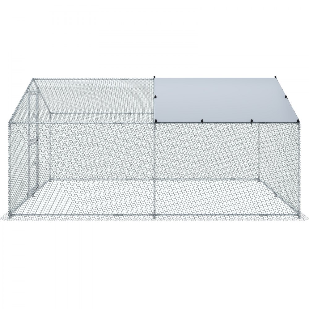 VEVOR Metal Chicken Coop, 13.1 x 9.8 x 6.6 ft Large Chicken Run, Peaked Roof Outdoor Walk-in Poultry Pen Cage for Farm or Backyard, with Water-proof Cover and Protection Mesh, for Hen, Duck, Rabbit