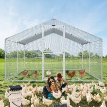 VEVOR Metal Chicken Coop, 13.1 x 9.8 x 6.6 ft Large Chicken Run, Peaked Roof Outdoor Walk-in Poultry Pen Cage for Farm or Backyard, with Water-proof Cover and Protection Mesh, for Hen, Duck, Rabbit