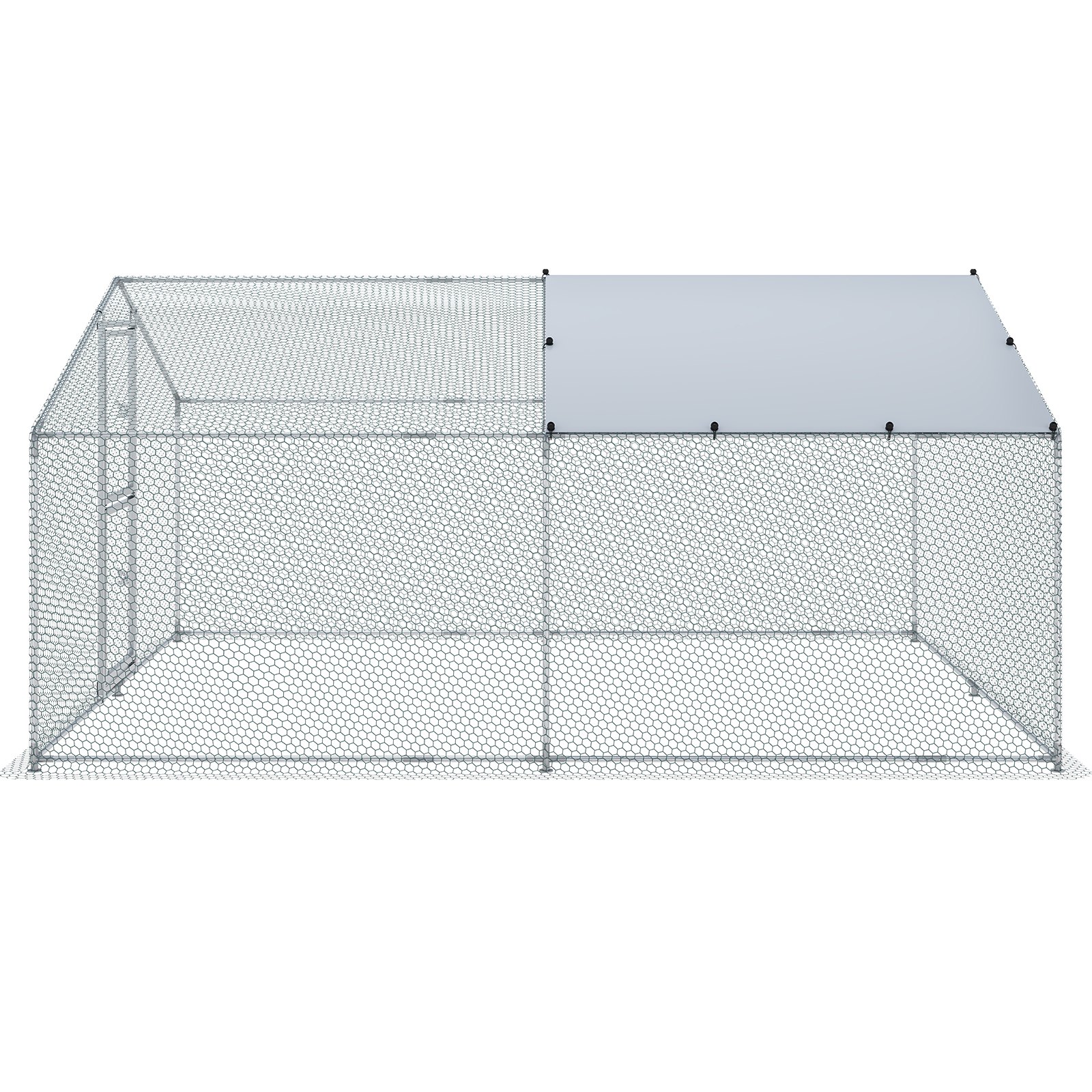 VEVOR Metal Chicken Coop, 13.1 x 9.8 x 6.6 ft Large Chicken Run, Peaked Roof Outdoor Walk-in Poultry Pen Cage for Farm or Backyard, with Water-proof Cover and Protection Mesh, for Hen, Duck, Rabbit
