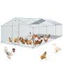 VEVOR Coș mare de găini din metal cu alergare, cușcă pentru păsări pentru curte, capac impermeabil, 19,7 x 9,8 x 6,6 ft, acoperiș cu vârf pentru găină, coș pentru rațe și iepure, argintiu