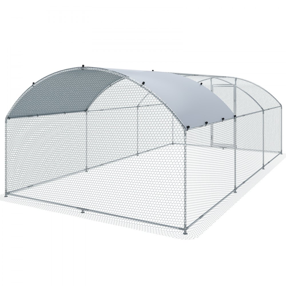 VEVOR large metal chicken coop with a curved roof and wire mesh fencing for outdoor poultry shelter.