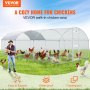 VEVOR large metal chicken coop with chickens, waterproof cover, easy expansion, and feeding port.