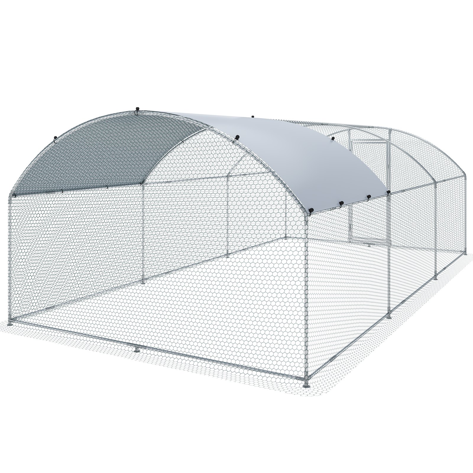 VEVOR large metal chicken coop with a curved roof and wire mesh fencing for outdoor poultry shelter.