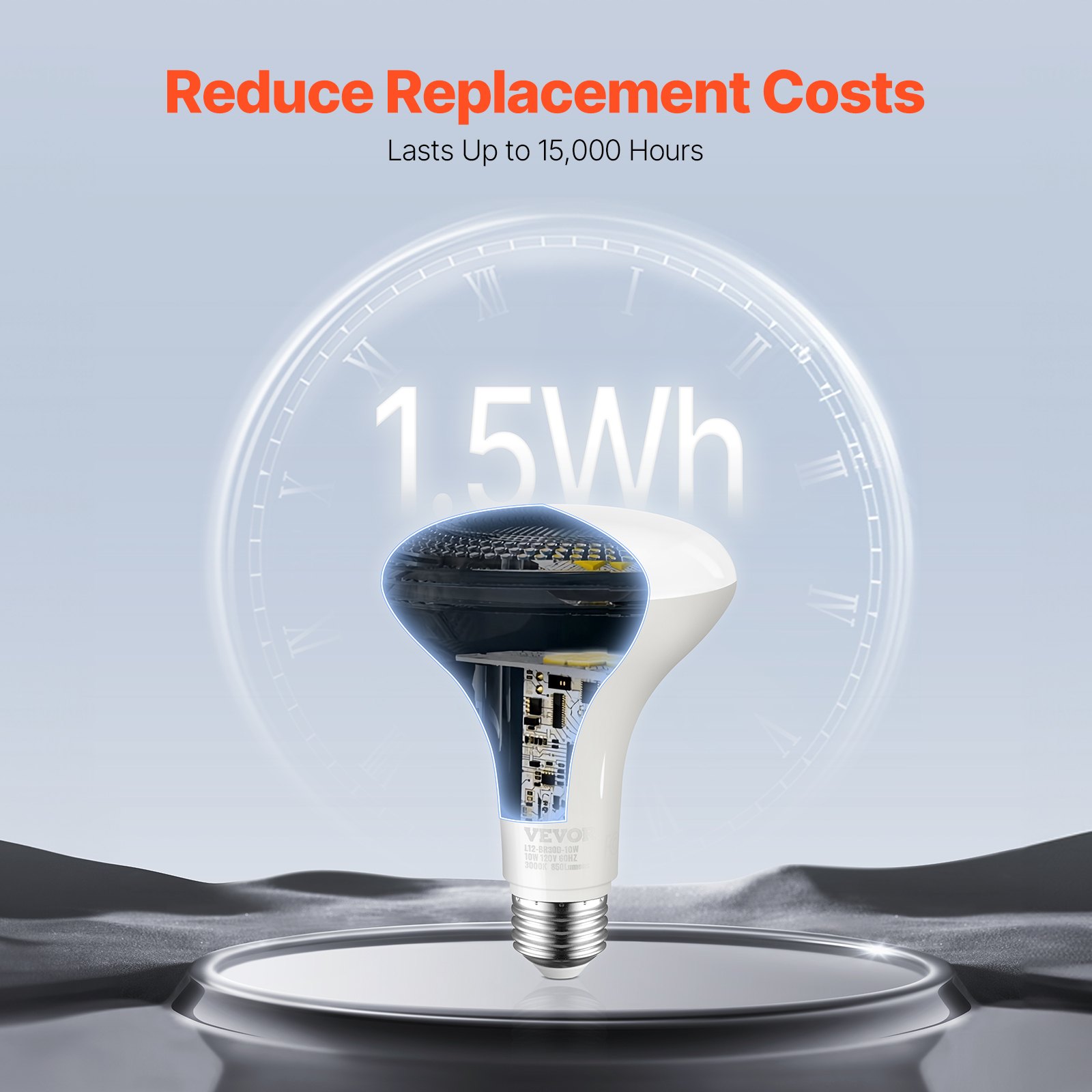 VEVOR BR30 Flood Light Bulb, 12 Pack LED Indoor Flood Lights, 850 Lumens LED Flood Light Bulbs, E26 Standard Base, 3000K Warm Light, 15,000 Hour Lifetime, Stepless Dimmable Recessed Can Light Bulbs