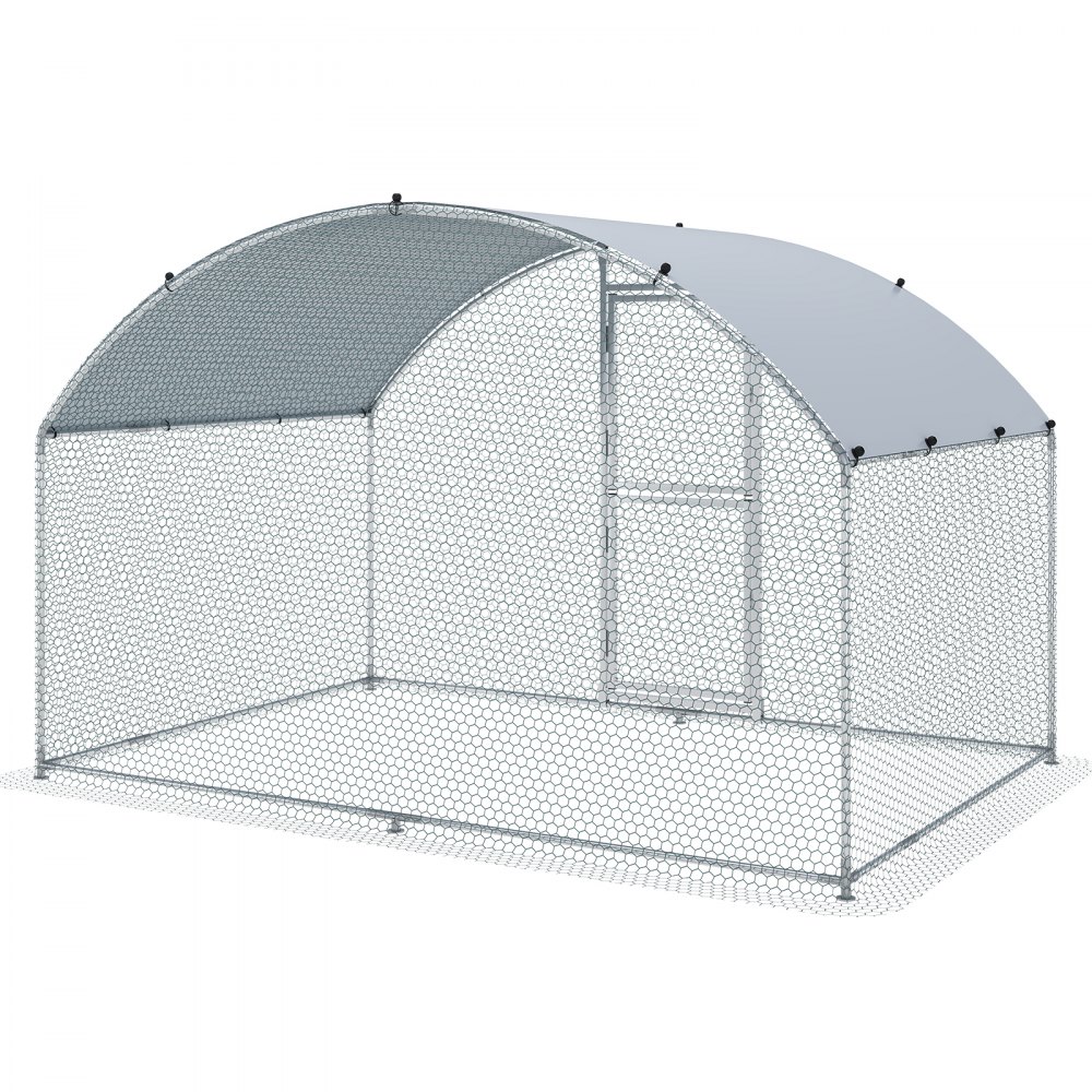 VEVOR Large Metal Chicken Coop with Run, Walkin Chicken Coop for Yard with Waterproof Cover, 6.6 x 9.8 x 6.6 ft, Dome Roof Large Poultry Cage for Hen House, Duck Coop and Rabbit Run, Silver