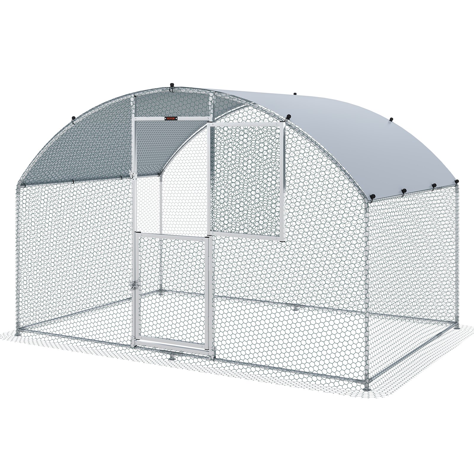 VEVOR Large Metal Chicken Coop with Run, Walkin Chicken Coop for Yard with Waterproof Cover, 6.6 x 9.8 x 6.6 ft, Dome Roof Large Poultry Cage for Hen House, Duck Coop and Rabbit Run, Silver