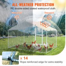 VEVOR Large Metal Chicken Coop with Run, Walkin Chicken Coop for Yard with Waterproof Cover, 6.6 x 9.8 x 6.6 ft, Peaked Roof Large Poultry Cage for Hen House, Duck Coop and Rabbit Run, Silver