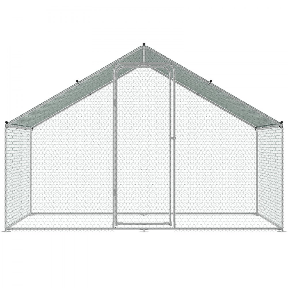 VEVOR Large Metal Chicken Coop,  3x1.97x1.99 m Walk-in Chicken Run with Waterproof Cover, Spire Roof Hen House with Security Lock for Outdoor and Backyard, Farm, Duck Rabbit Cage Poultry Pen