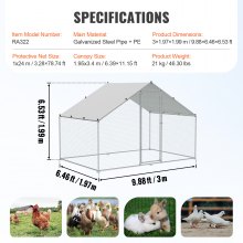 VEVOR Large Metal Chicken Coop, 9.8x6.5x6.5ft Walk-in Chicken Run with Waterproof Cover, Spire Roof Hen House with Security Lock for Outdoor and Backyard, Farm, Duck Rabbit Cage Poultry Pen