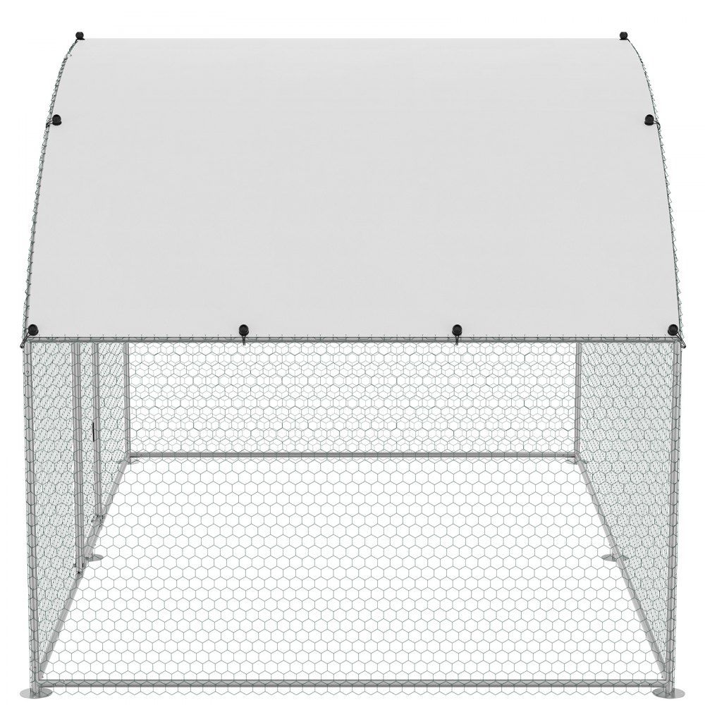 metal mesh VEVOR chicken coop with a curved white canopy, offering protection and secure enclosure.