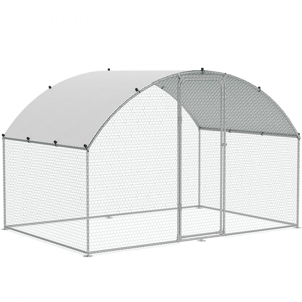 large outdoor VEVOR chicken coop with arched green metal frame and protective white cover.