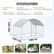 VEVOR Chicken Coop, 6.5x9.8x6.5ft Walk-in Large Metal Chicken Run for Yard with Waterproof Cover, Doom Roof Hen House with Security Lock for Outdoor and Backyard, Farm, Duck Rabbit Cage Poultry Pen