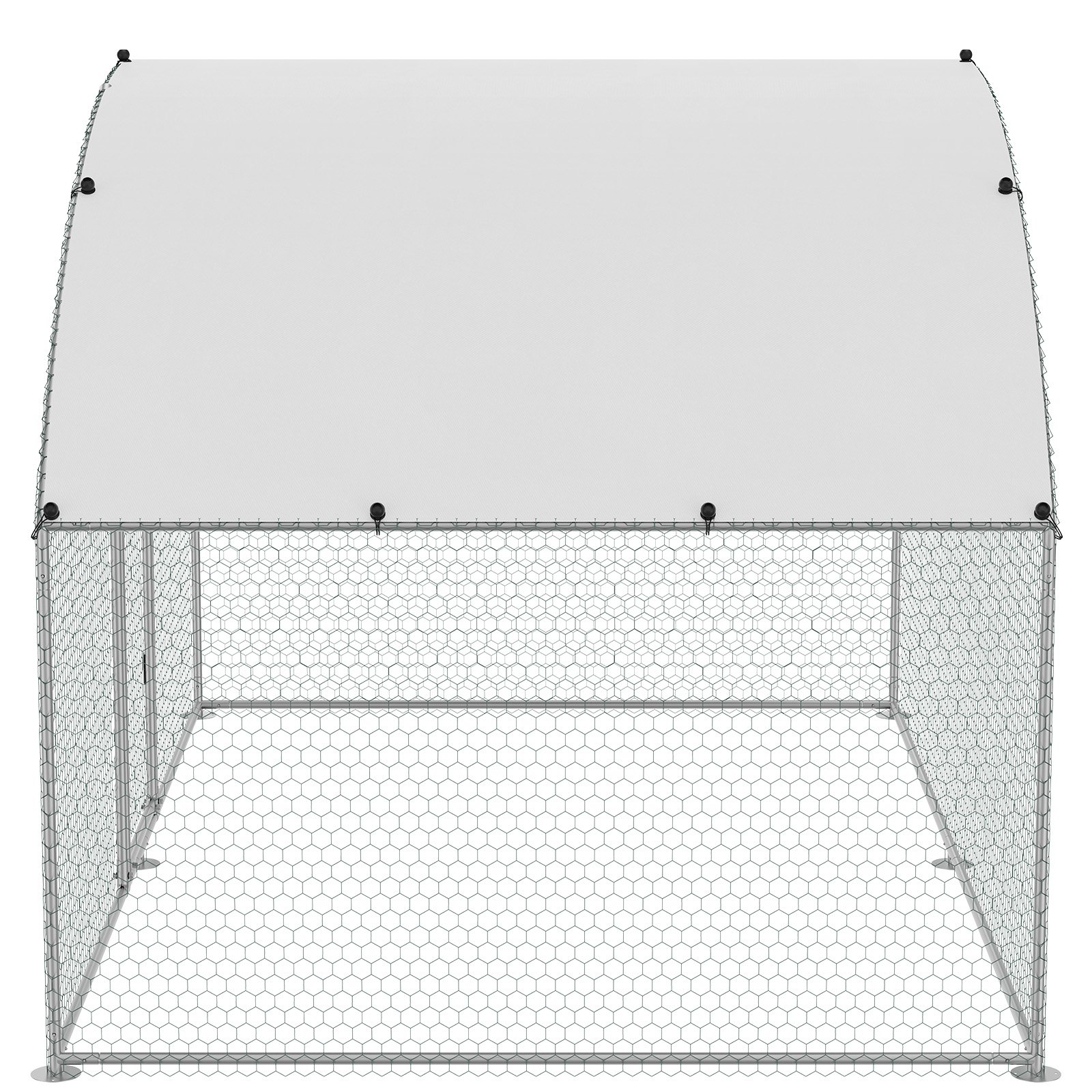 metal mesh VEVOR chicken coop with a curved white canopy, offering protection and secure enclosure.