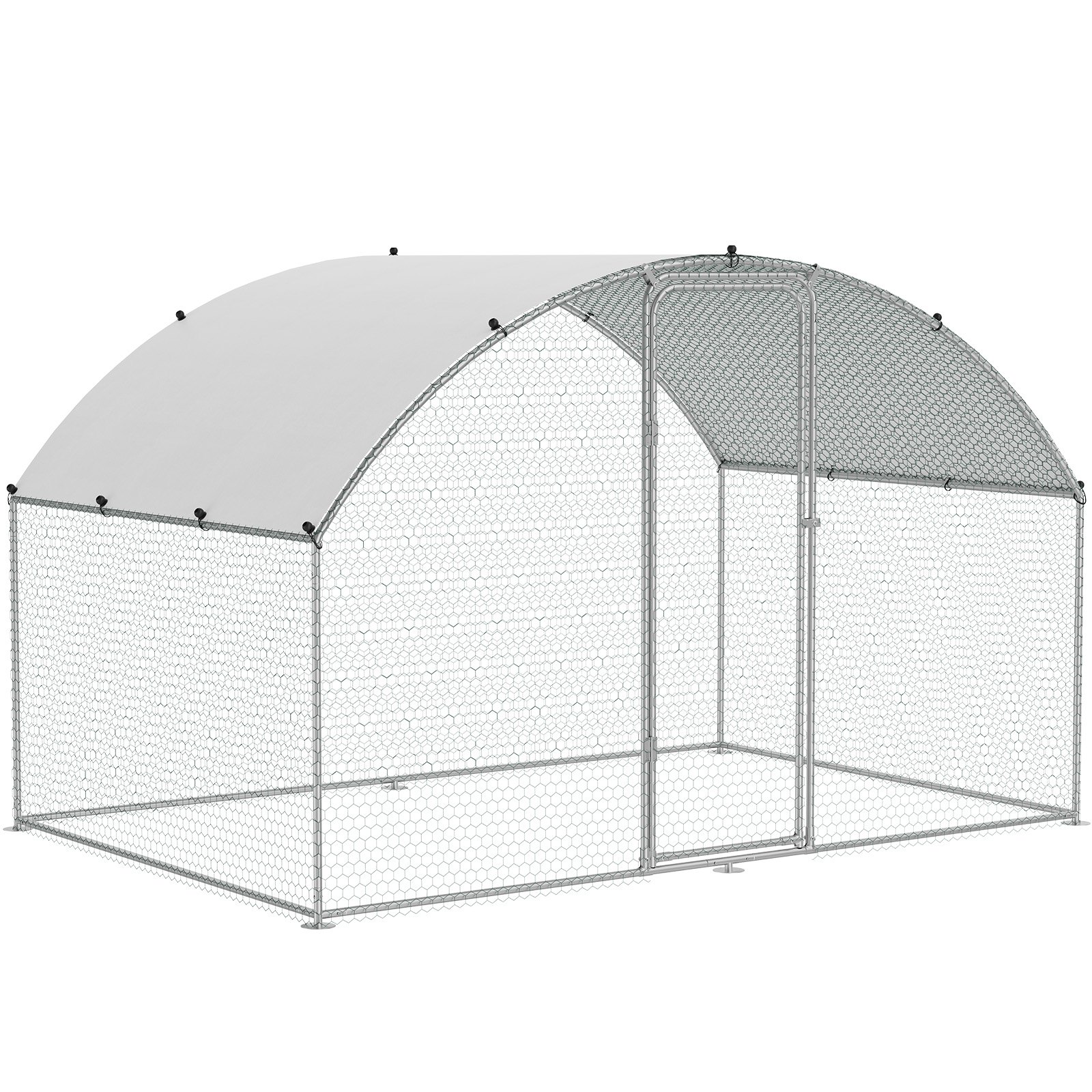 large outdoor VEVOR chicken coop with arched green metal frame and protective white cover.